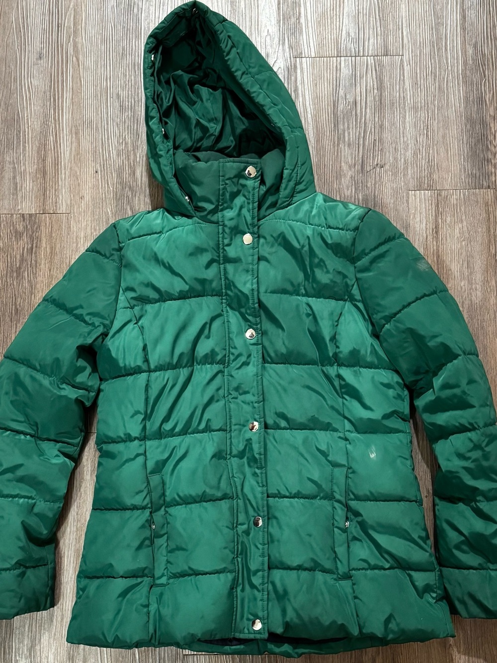 Tommy Hilfiger Women's Small Green Puffer Hooded Full Zip Jacket